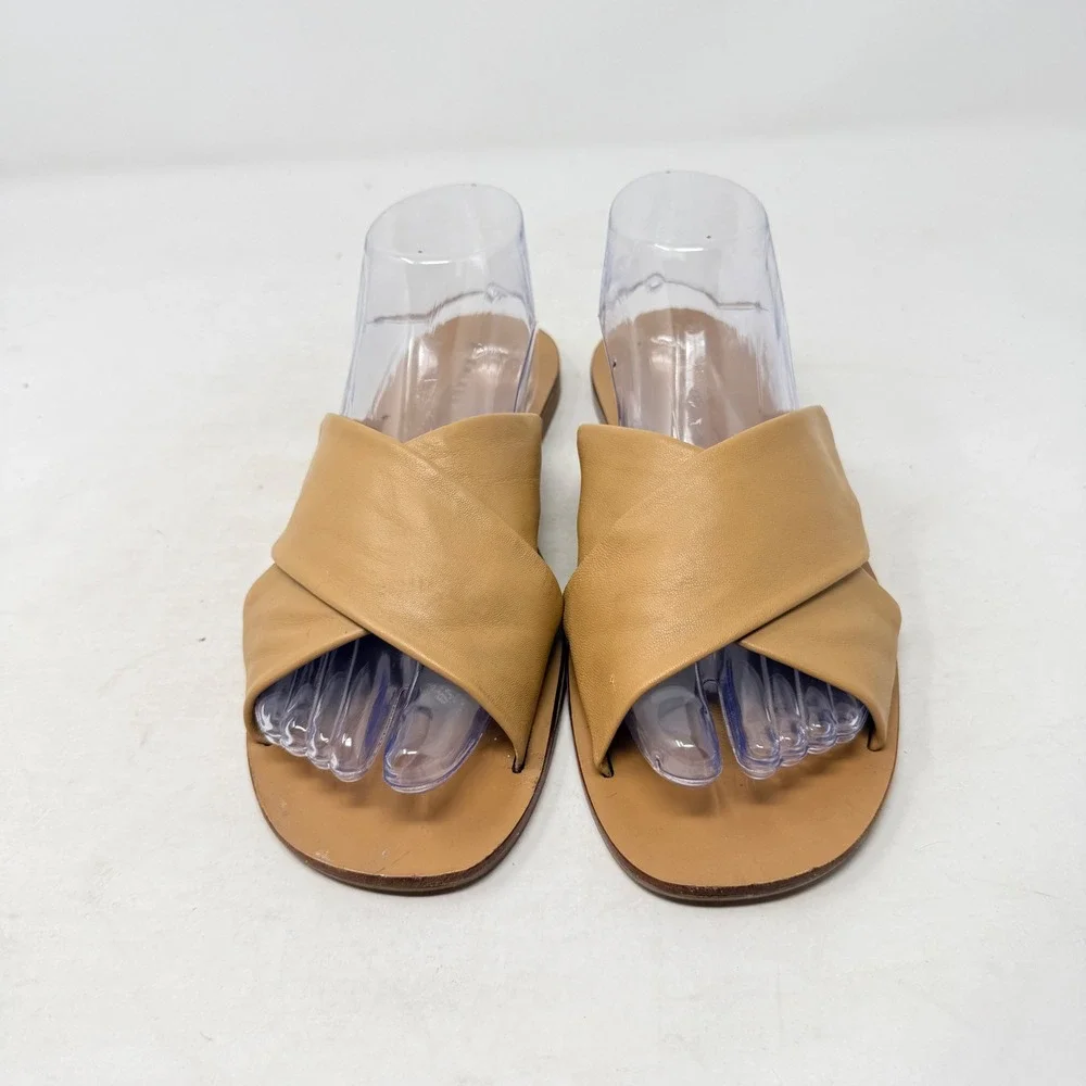 Everlane Day Crossover Leather Slide Sandals Tan Flat Open Toe Summer Size 10 - Picture 4 of 7